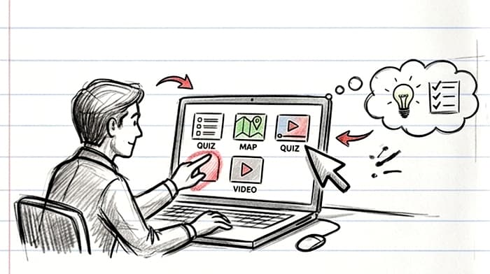 Un insegnante al computer sceglie il tipo di gioco per una nuova attività.